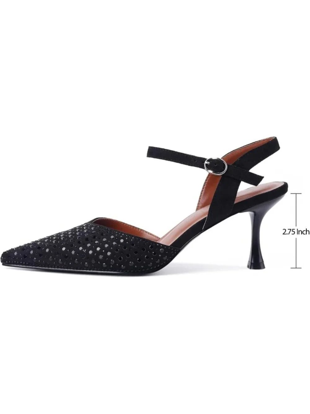 Women's Black Rhinestone Slingback Kitten Pointed Closed Toe Pumps Stiletto Heel